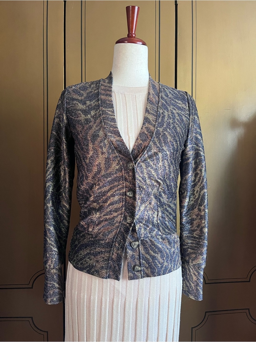 Ganni Metallic Animal Print Cardigan